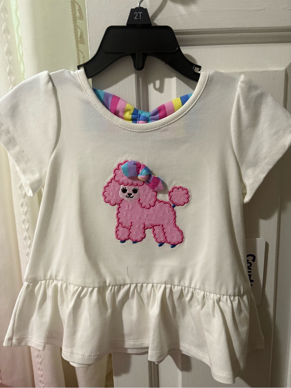 2T White Baby Top with Pink Poodle Appliqué